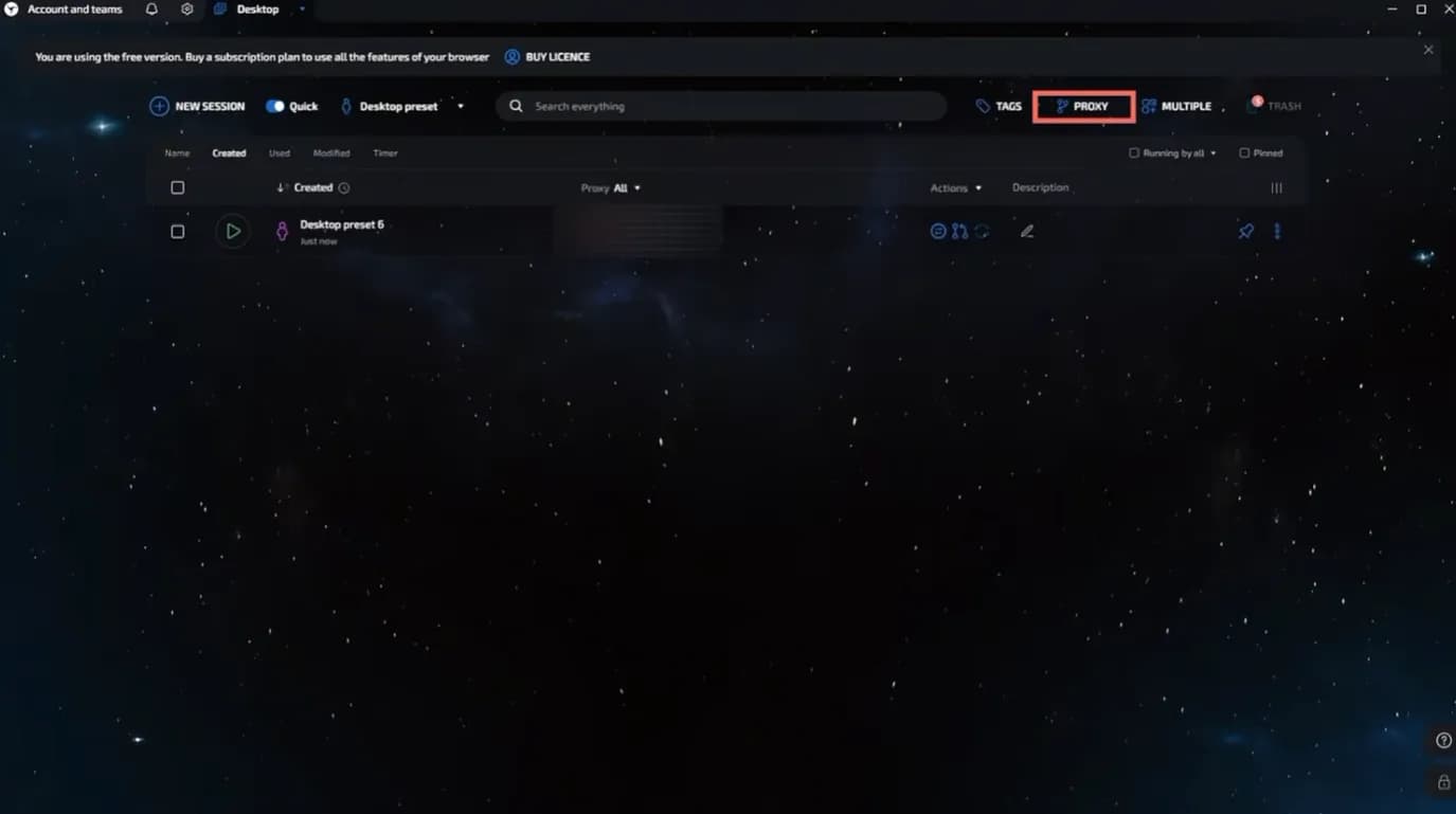 Linken Sphere toolbar with the Proxy manager button highlighted